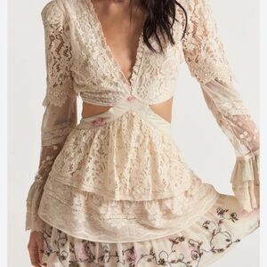 LoveShackFancy KARINE CUT OUT VIOLE MINI Dress Magnolia Tea Beaded M